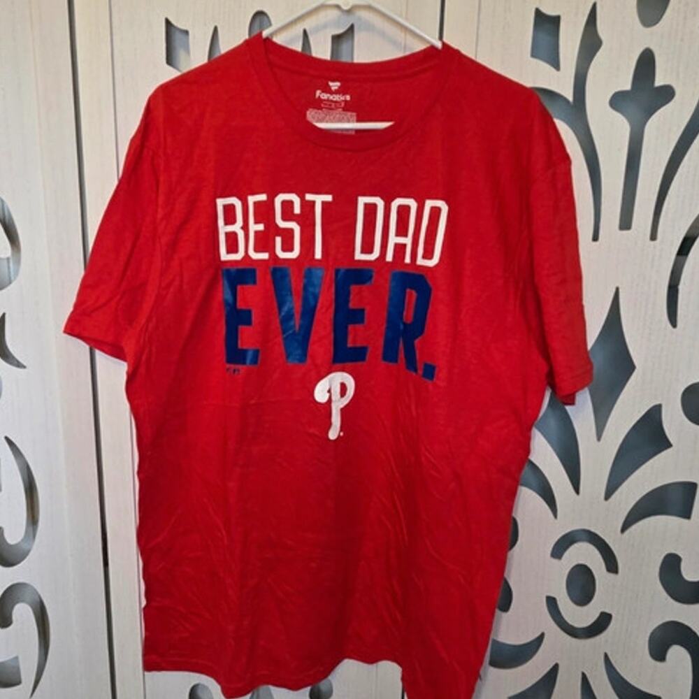 Philadelphia Phillies Best Dad Ever T Shirt Fanatics Red MLB Baseball L nwot
